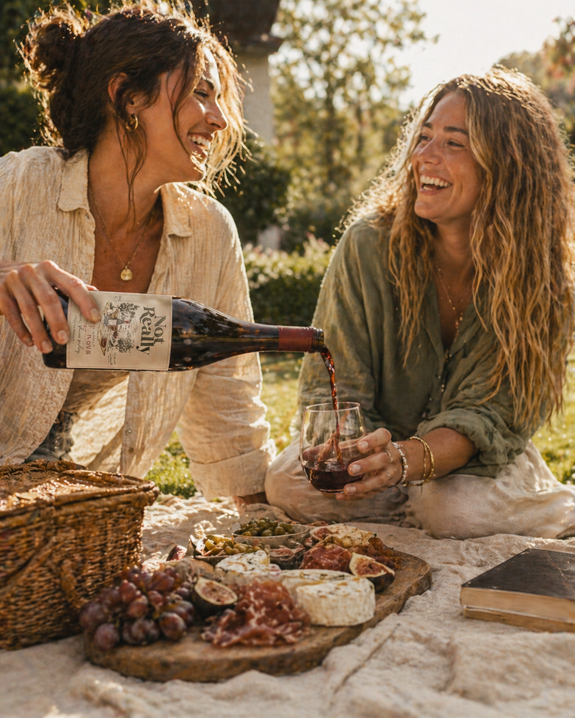 Friends at a picnic, second glass being poured