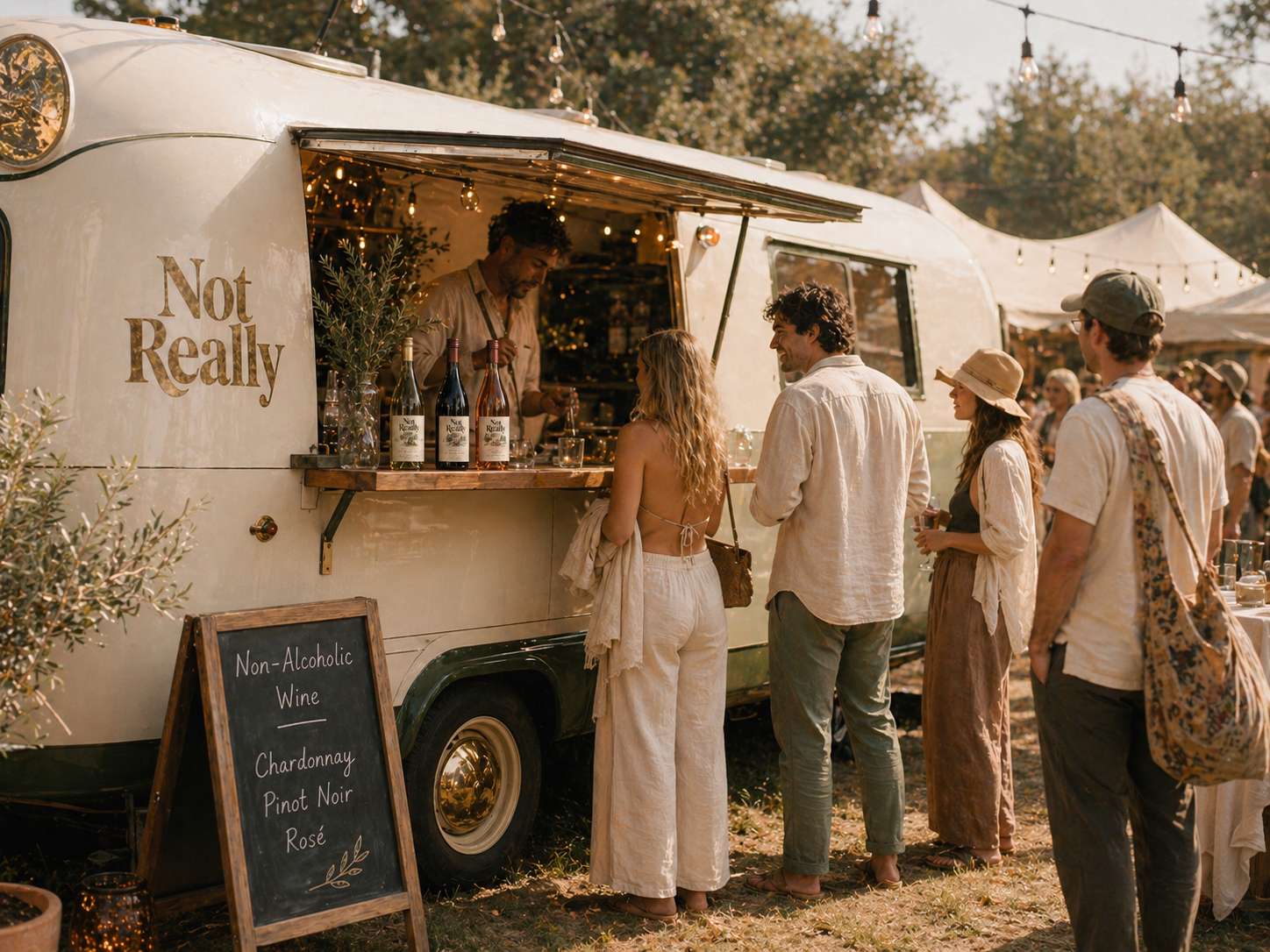 The Not Really Wines mobile experience trailer at a festival