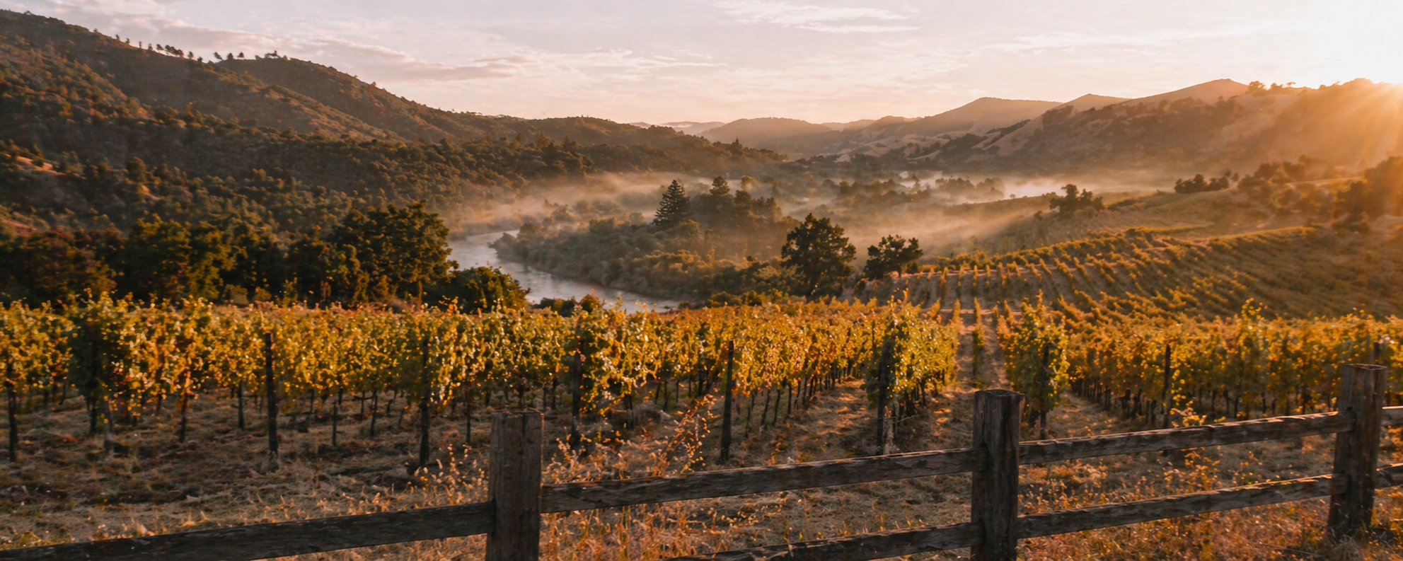Russian River Valley vineyard at golden hour